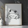 Toad on a Lily Pad Illustration A cartoon illustration of a toad with warty skin, sitting on a lily pad in a natural environment.