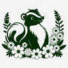 Striped Skunk Icon A wild animal skunk with a distinctive black and white striped body, suitable for vector art and design.
