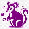 Cute Skunk with Love Hearts Illustration A cartoon skunk with love hearts surrounding its body, suitable for vector graphics and digital design.