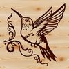 A colorful illustration of a hummingbird in flight, featuring intricate details and ornate patterns.