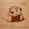 A close-up illustration of a wild otter peeking out from behind a rock.
