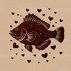 Crappie Fish Silhouette with Love Hearts A cartoon illustration of a crappie fish with love hearts around it.