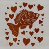 Colorful Crappie Illustration with Love Hearts A colorful illustration of a wild crappie fish with love hearts surrounding it.
