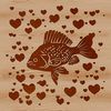 An illustration of a wild crappie fish with red heart accents.