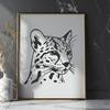Free Ocelot Head Vector Graphic A detailed illustration of an ocelot's head, featuring distinctive markings and fur texture.