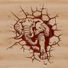 An illustration of a large African elephant breaking through a wall, suitable for digital design.