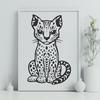 A vector illustration of a wild ocelot sitting on its haunches, suitable for use in various design projects.