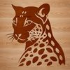 Wild Ocelot Silhouette A wild animal's head, featuring an ocelot with distinctive markings, rendered as a vector graphic.