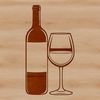 A vector graphic depiction of a wine glass and bottle against a simple colored background.