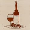 A stylized illustration of a wine bottle with a glass.