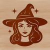 Magical Witchcraft Artwork A stylized illustration of a witch with a pointed head, adorned with magical symbols and surrounded by mysterious elements.