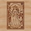 Mystical Occult Symbols in Black and White A gothic-style illustration of a witch's tarot card, featuring mystical symbols and imagery related to the occult.