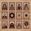 Witchcraft Symbols and Elements A mystical illustration of witchcraft symbols and elements, suitable for Halloween decorations or gothic-inspired designs.