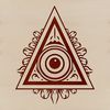 Illustrated witchcraft symbol featuring an eye of providence in a gothic design.