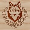 Wild Wolf Illustration with Love Hearts A detailed illustration of a wild animal's head, a gray wolf with love hearts integrated into its design.
