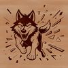 A vector illustration of a wild wolf bursting through a broken wall in a dynamic pose.