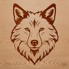Close-up illustration of a wild animal's head, featuring a wolf with sharp facial features.