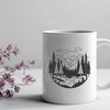 An intricate vector design of a forest landscape featuring multiple trees and plants.
