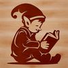 Festive Elf Scene Illustration A small, mischievous Christmas elf sitting on a chair, reading a book with a festive atmosphere.