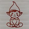 Christmas Tree Perch Clip Art A simple line drawing of a Christmas elf sitting on a tree stump.