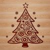 Ornate Christmas Decorations SVG Art A highly detailed illustration of a traditional Christmas tree with ornaments and decorations.