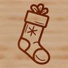 Simple line drawing of a Christmas stocking with a red ribbon at the top and white cuff.