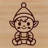 Simple Christmas Elf Design A small, mischievous Christmas elf sitting on a shelf, depicted in simple vector lines.
