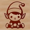 A digital illustration of a small Christmas elf sitting on a toadstool, suitable for vector art designs.