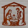 A traditional Christmas nativity scene depicted in simple vector lines.