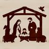 A digital illustration of the Nativity scene featuring the Holy Family and angels in a traditional setting.