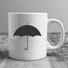 A simple silhouette design of a classic umbrella with a sturdy handle and curved canopy.