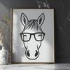 Digital Horse Illustration with Stylish Accessories A stylized illustration of a horse wearing glasses in a digital format.