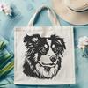 A portrait of a fluffy Australian Shepherd with a distinctive head shape and expressive eyes.