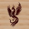 A mythical bird rising from the ashes in a vector design, suitable for cutting machine projects and clip art.
