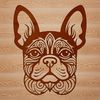 A stylized illustration of a French Bulldog's head, suitable for clip art and vector design.