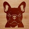 A detailed illustration of a French Bulldog's head with prominent facial features.
