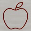 A stylized illustration of a red apple on a white background.