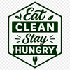 A humorous quote about food and diet in a clean, vector font.