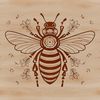 Vintage Bee Illustration with Floral Details A detailed illustration of a bee surrounded by floral elements in a traditional style.