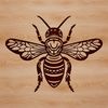 A detailed illustration of a bee in flight.