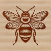 An illustration of a bee flying in mid-air with a busy texture.