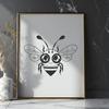 A colorful illustration of a bee in mid-flight, suitable for graphic design projects.