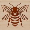 A detailed illustration of a honeybee on a white background.
