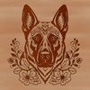 Ornate Floral German Shepherd Breed Dog Illustration A regal German Shepherd breed dog with ornate floral patterns on its fur.