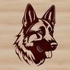 A portrait illustration of a German Shepherd dog with a detailed head and facial features.