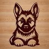 Beautiful German Shepherd Silhouette Vector Template A silhouette of a German Shepherd dog laying down, suitable as a vector graphic template.