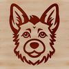 A realistic illustration of a German Shepherd's head with detailed features.