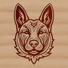 A detailed illustration of a German shepherd's head with intricate facial features.