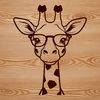 Cute Giraffe in Glasses SVG An adult giraffe with distinctive spots and long neck, wearing glasses in a humorous illustration.