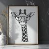 Giraffe in Spectacles Safari Scene An illustration of a giraffe wearing glasses in a safari setting.